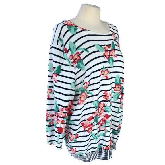 Land's End 100% Supima Cotton Floral Print Long Sleeve Sweater 1X (16w-18w) - Picture 2 of 7